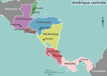 Carte des pays d'Amérique Centrale