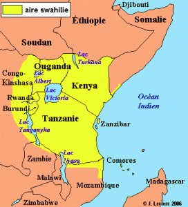 Zones où le Swahili est parlé.