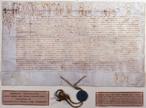 Une bulle papale rédigée par le pape Urbain VIII en 1637/