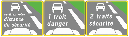 Panneau d'avertissement de la distance de sécurité sur autoroute, France.