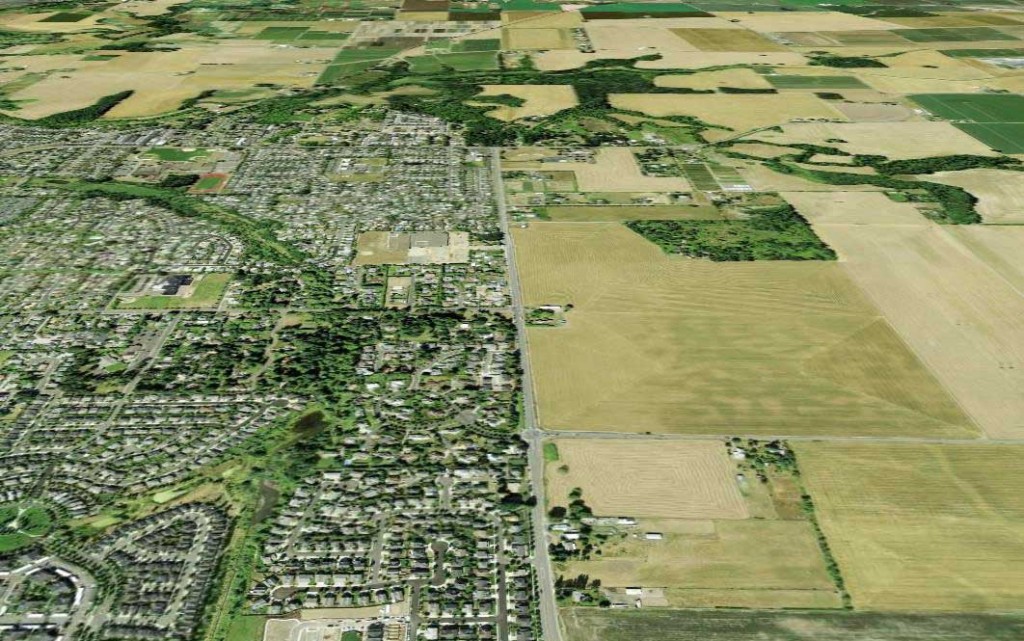 Frontière nette entre le milieu urbain et le milieu rural de Portland, Oregon, États-Unis