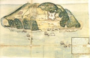 Carte de l'Île de la Tortue (Saint Domingue), repaire des célèbres flibustiers "Les Frères de la Côte", fin du 17ème.