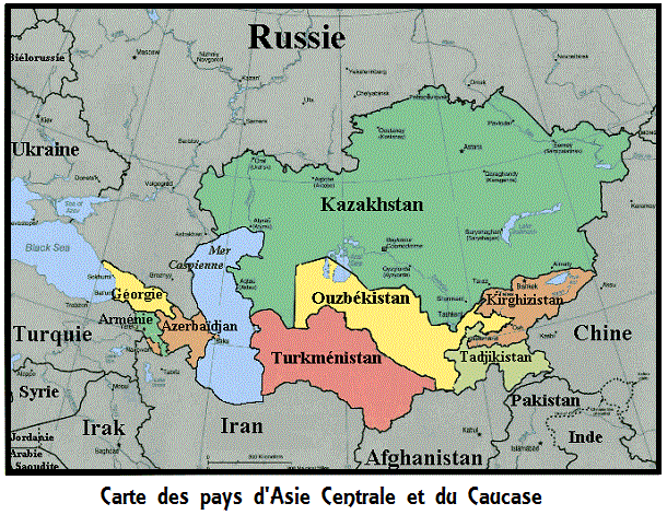 Carte des pays d'Asie Centrale et du Caucase