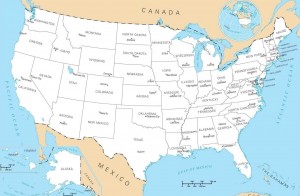 Carte des Etats-Unis et de leurs 50 états.