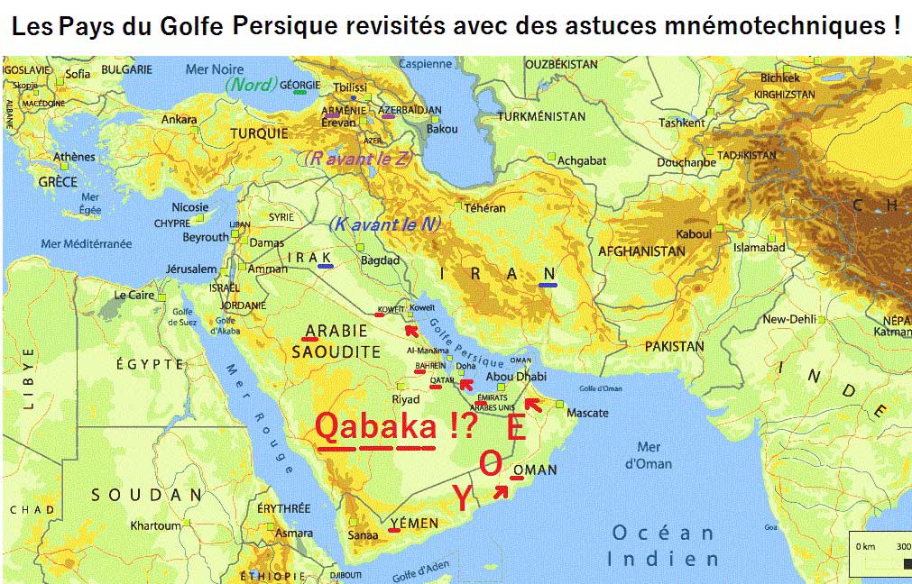 Carte des pays du Golfe Persique avec l'ensemble des mnémos pour les retenir !