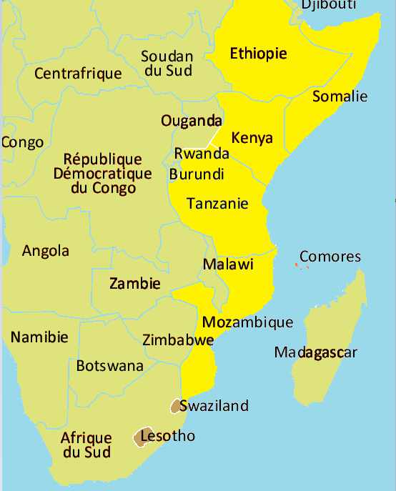 carte de l'Afrique de l'est