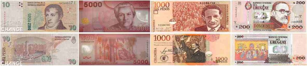 peso argentin, chilien, colombien et uruguayen