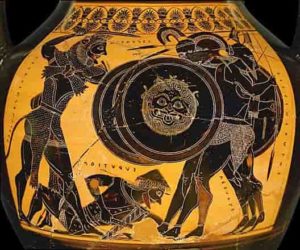 Hercule combattant Géryon, vase attique aux figures noires, 480-460 avant J.-C.