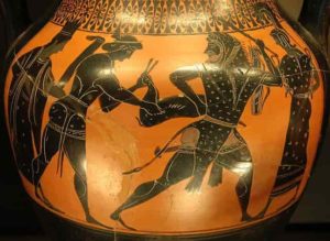 Hercule capturant la biche de Cérynie, amphore attique, 530–520 avant J.-C.