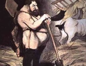 Hercule devant la tâche à accomplir aux écuries d'Augias, croqué par Honoré Daumier en 1852 dans le Charivari.