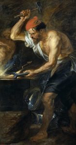 Héphaïstos en train de forger les éclairs (foudre) du tonnerre de Zeus. Peint par Rubens en 1636.
