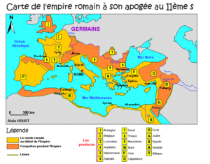 Carte de l'empire romain, peuples conquis, provinces, limes
