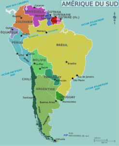 Carte des pays qui se trouvent en Amérique du Sud.
