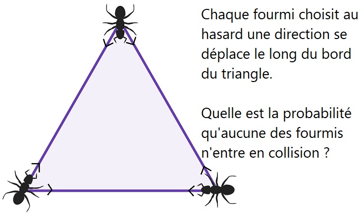 Trois fourmis dans un triangle équilatéral, l'énigme, sa solution et des indices !