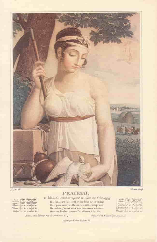 Prairal, , mois du calendrier républicain ou révolutionnaire. Gravure de Salvatore Tresca, dessin de Louis Lafitte, 1797-1798.
