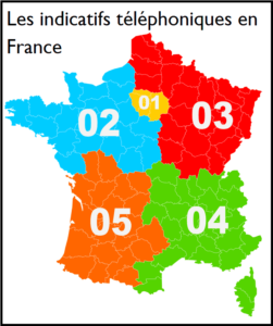 Carte des préfixes téléphoniques en France.