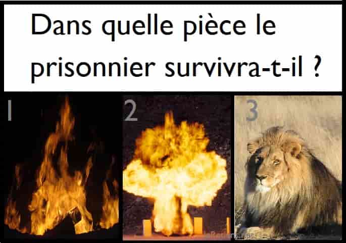 Solution trois portes feu explosifs et lion pour survivre