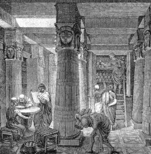 O. Von Corven, La grande bibliothèque d'Alexandrie, XIXème siècle.