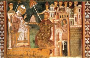 Illustration de la donation de Constantin datant du XIIème siècle