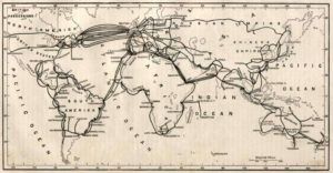carte des câbles sous-marins au 19ème siècle