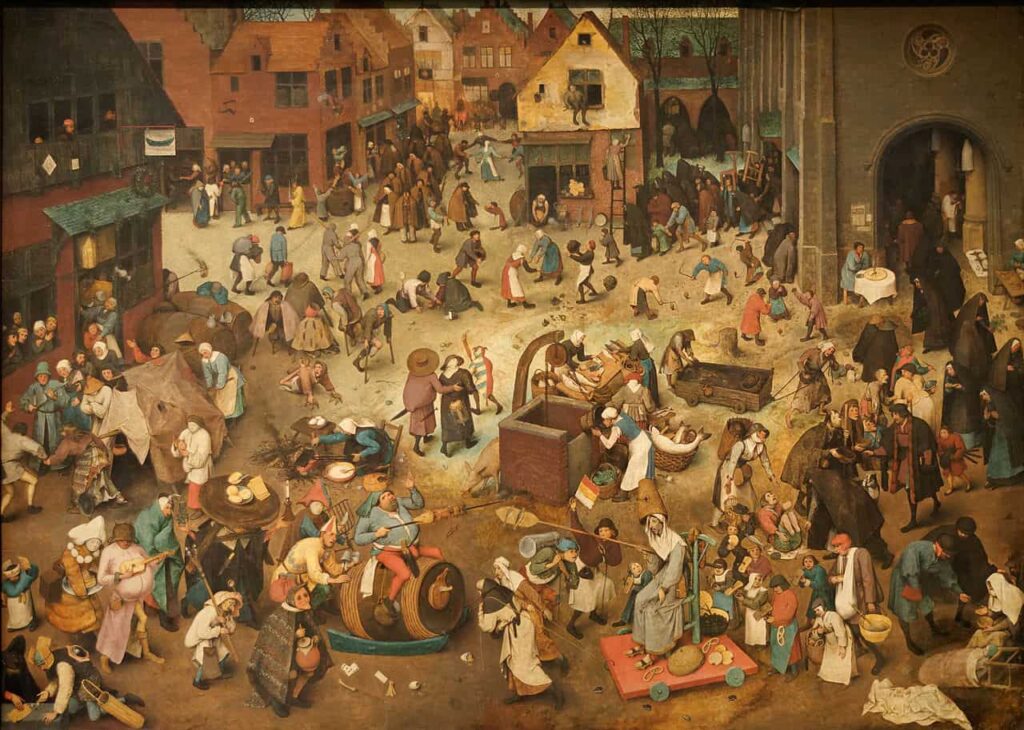 Le Combat de Carnaval et Carême, peint par Pieter Brueghel l’Ancien en 1559.