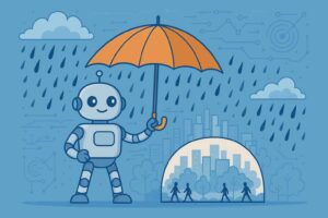 Un robot qui tient un parapluie