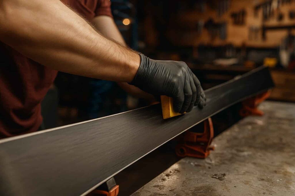Illustration d'un artisan qui graisse des skis