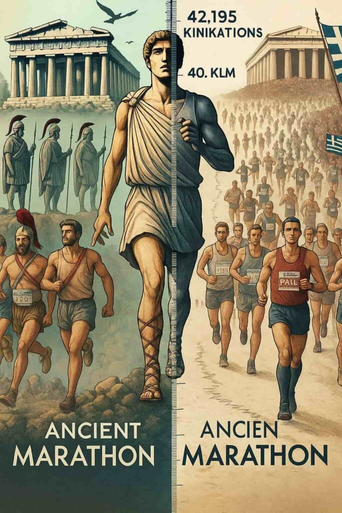 Illustration d'un marathon antique et d'un marathon moderne