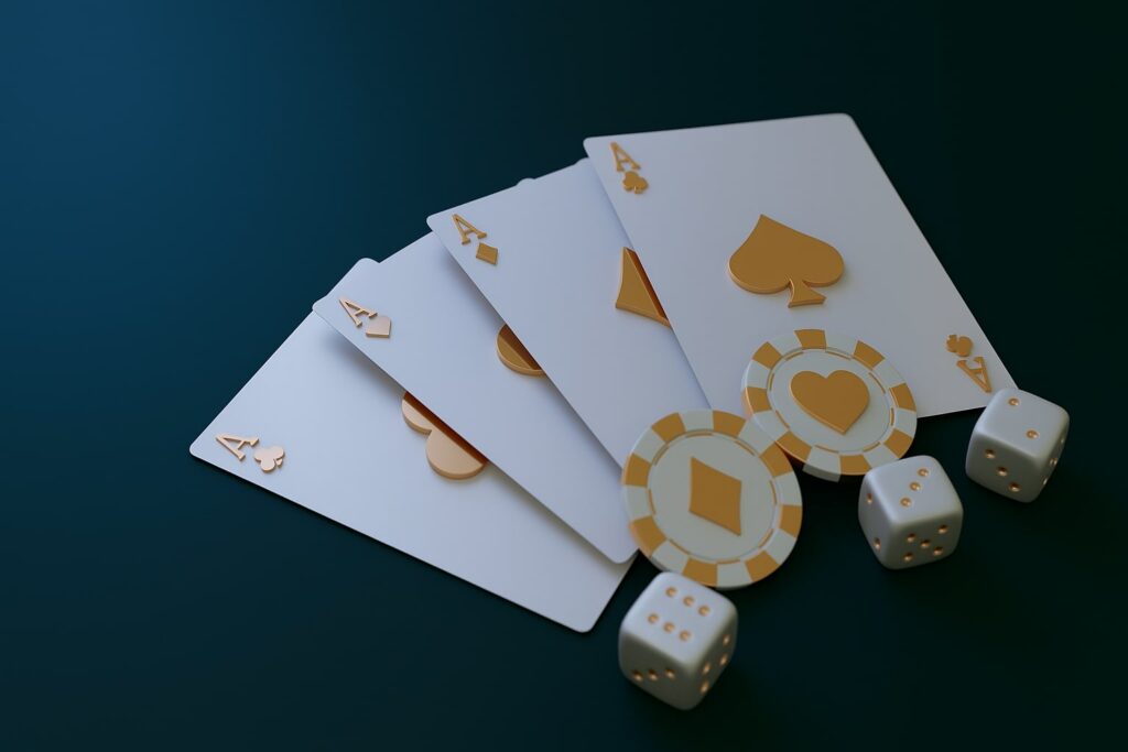 Image de cartes, jetons, et de dés de jeu