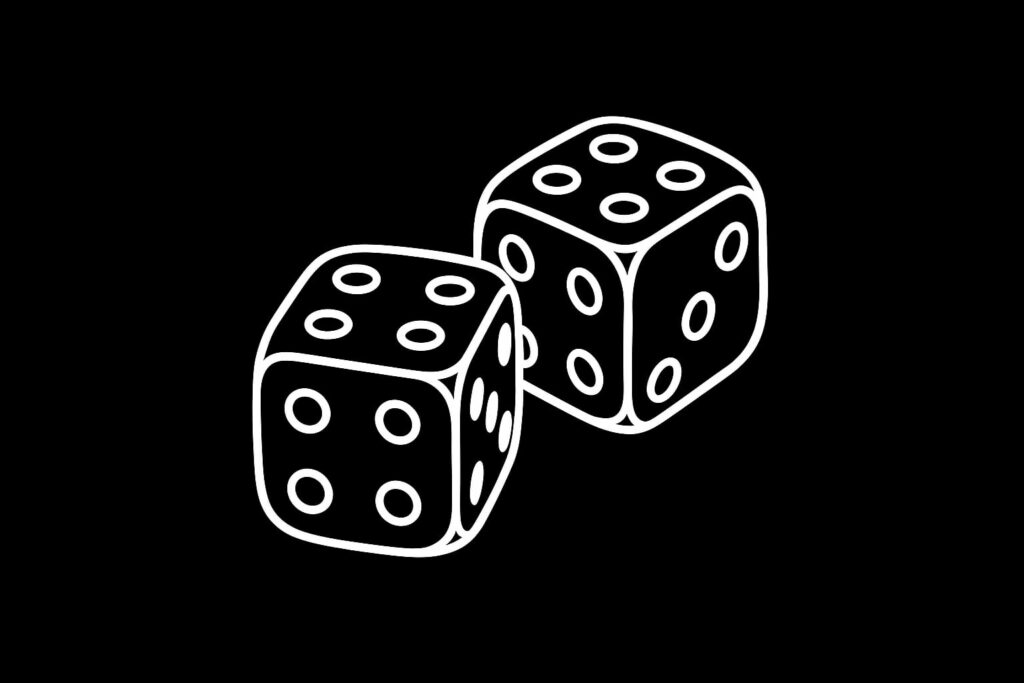 Illustration de deux dés en noir et blanc symbolisant le hasard et les jeux de chance
